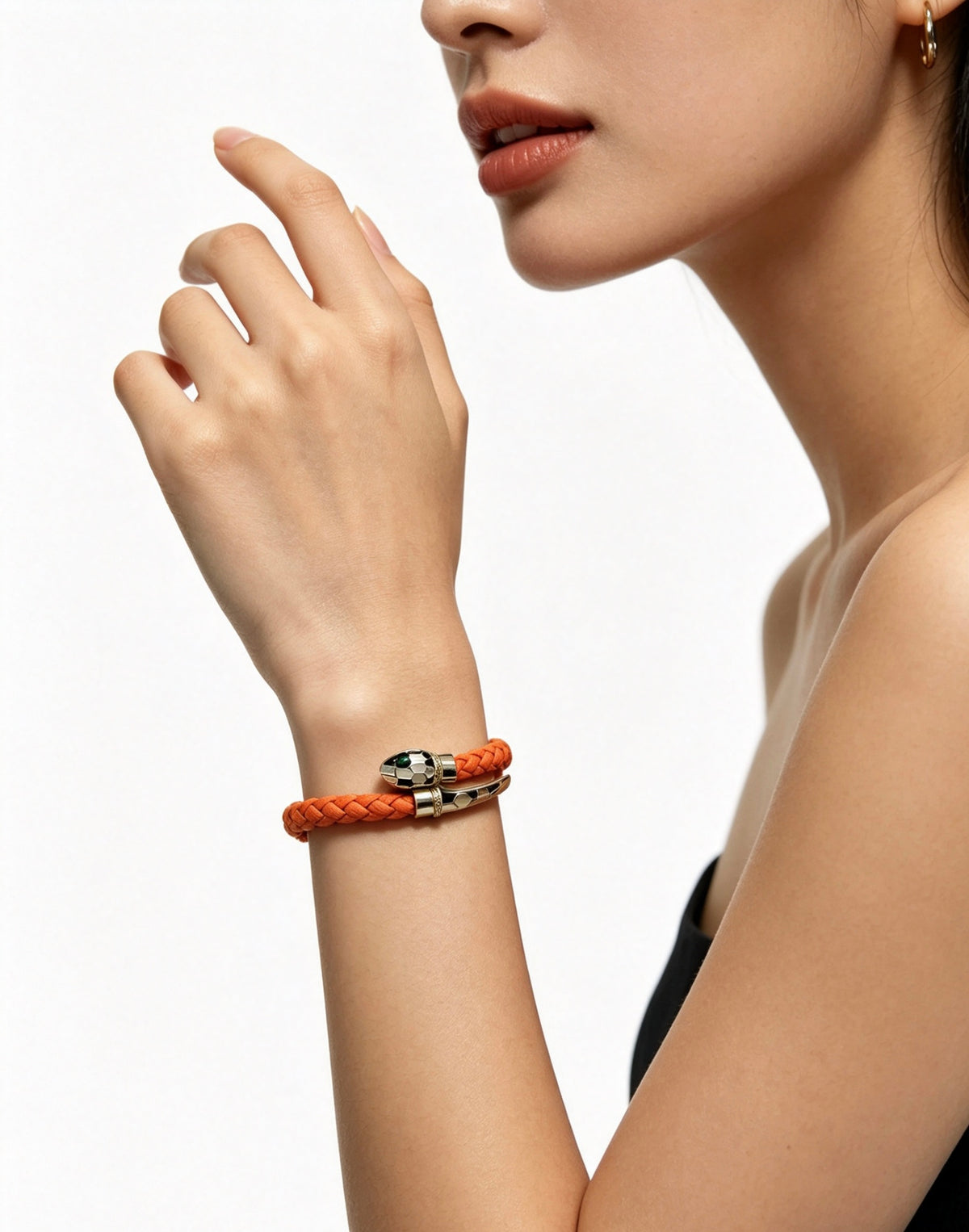 Geometric Emblem Braided Bracelet in Polished Metal-Tone – Design 004 close-up detail