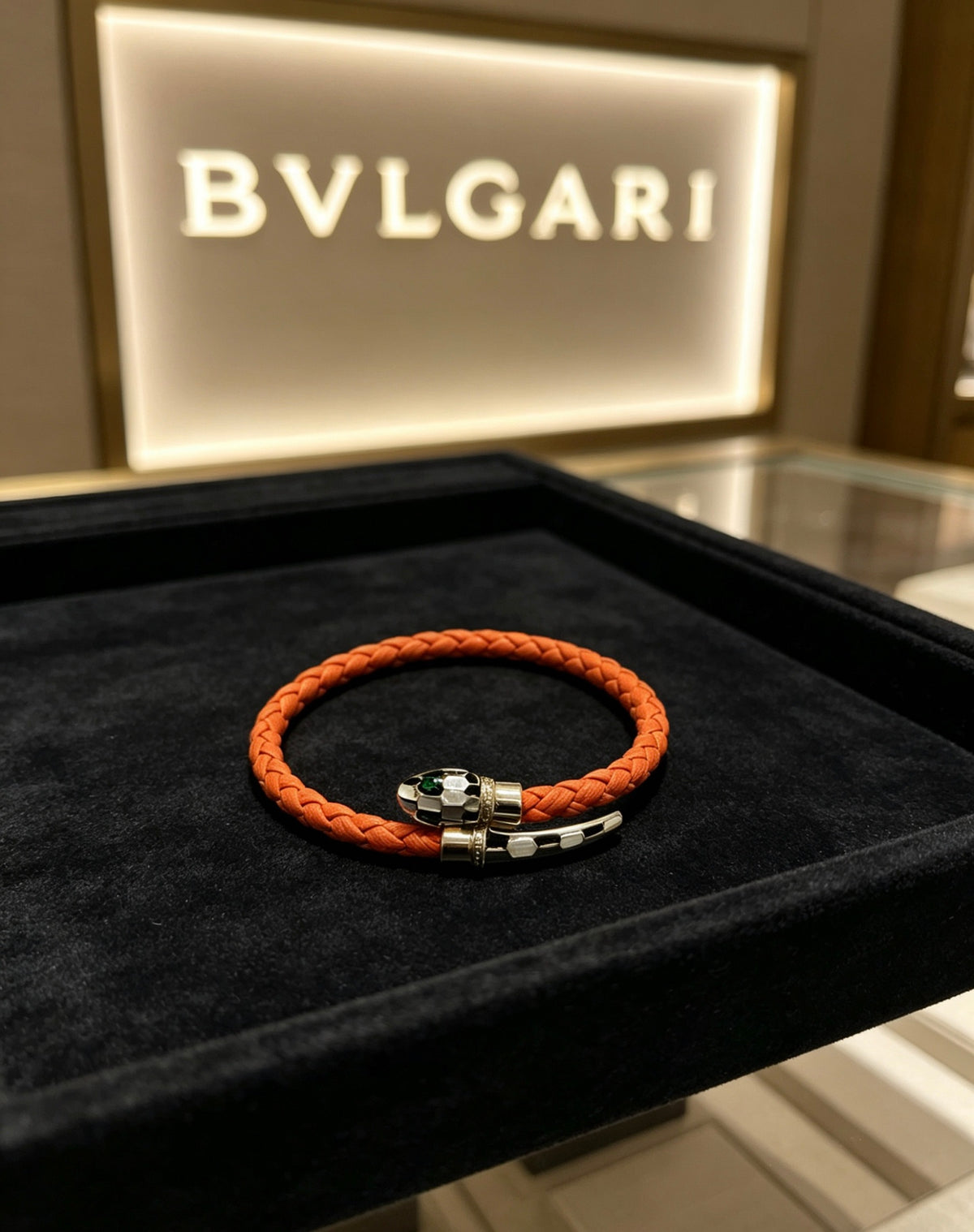 Geometric Emblem Braided Bracelet in Polished Metal-Tone – Design 004 front product view