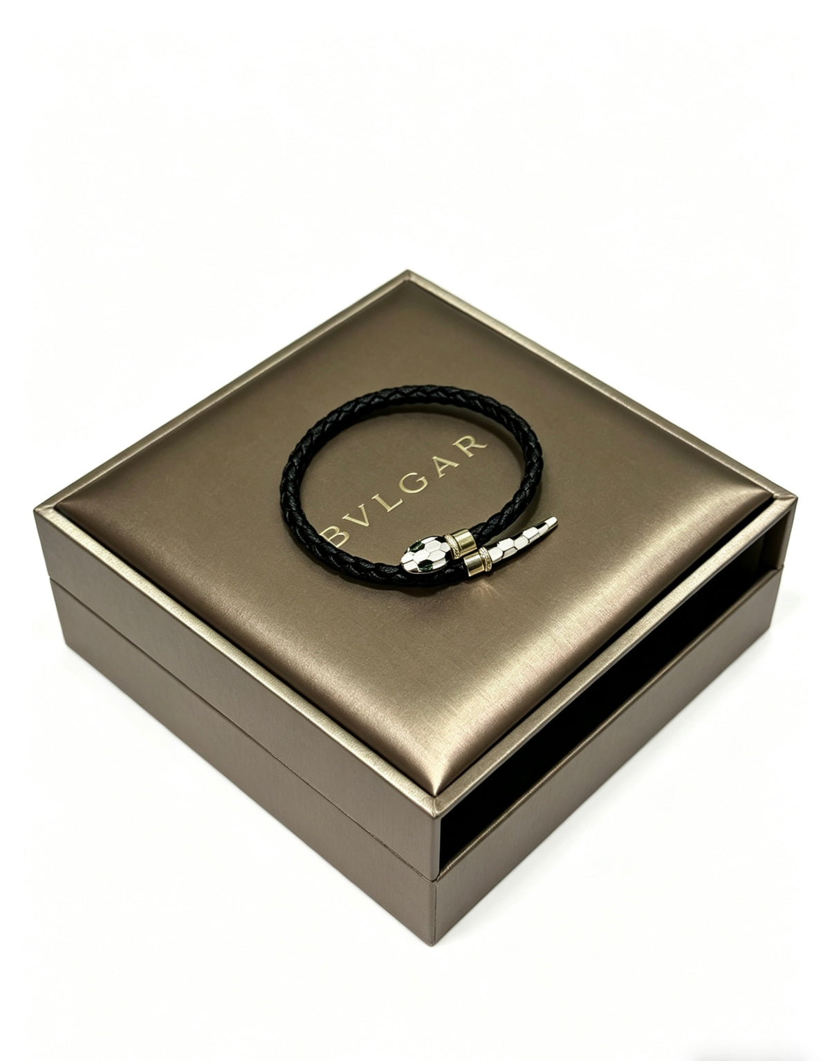Geometric Emblem Braided Bracelet in Polished Metal-Tone – Design 003 front product view