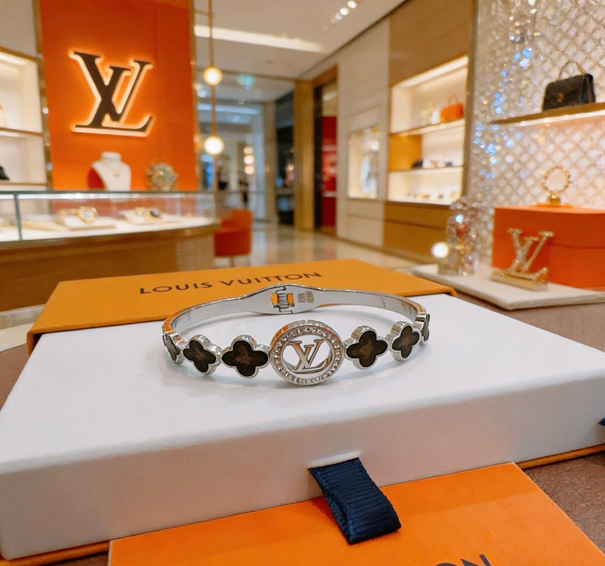 Geometric Emblem Bangle in Polished Metal-Tone – Design 005 front product view