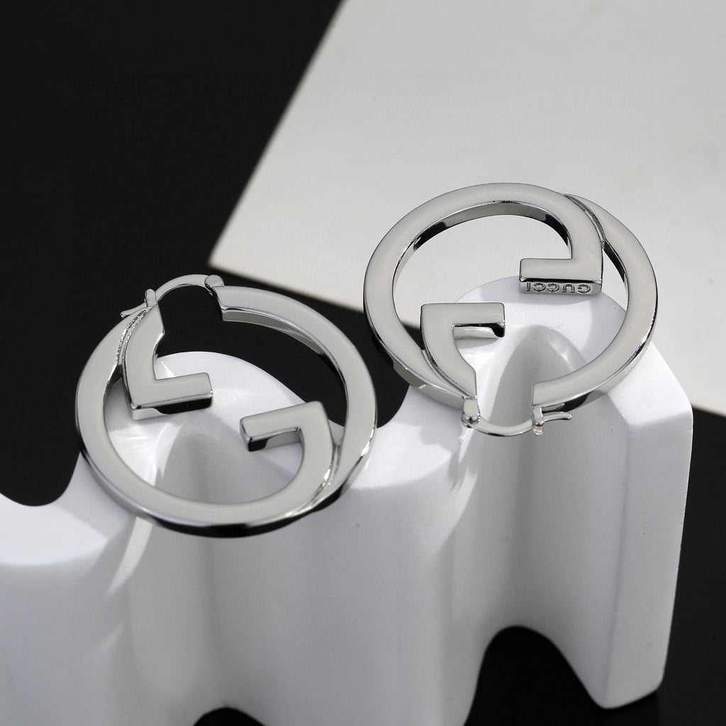 Geometric Emblem Stud Earrings in Polished Metal-Tone – Design 037 close-up detail