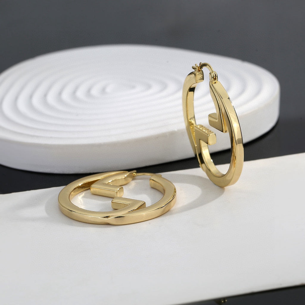 Geometric Emblem Stud Earrings in Polished Metal-Tone – Design 037 main product view