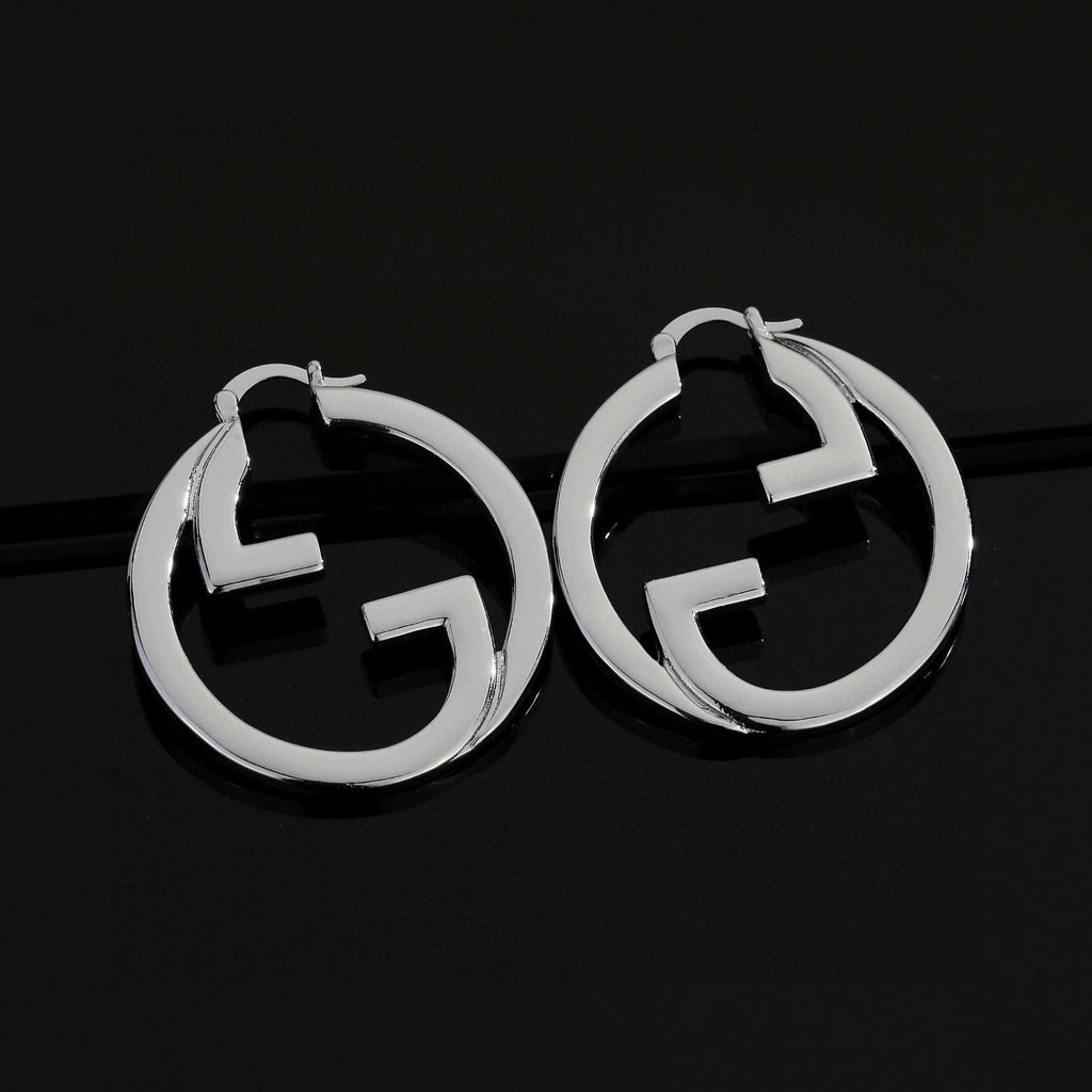 Geometric Emblem Stud Earrings in Polished Metal-Tone – Design 037 side detail