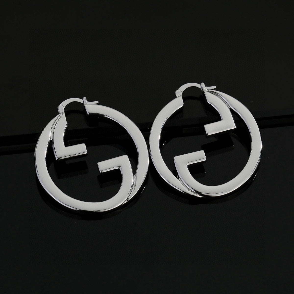 Geometric Emblem Stud Earrings in Polished Metal-Tone – Design 037 side detail