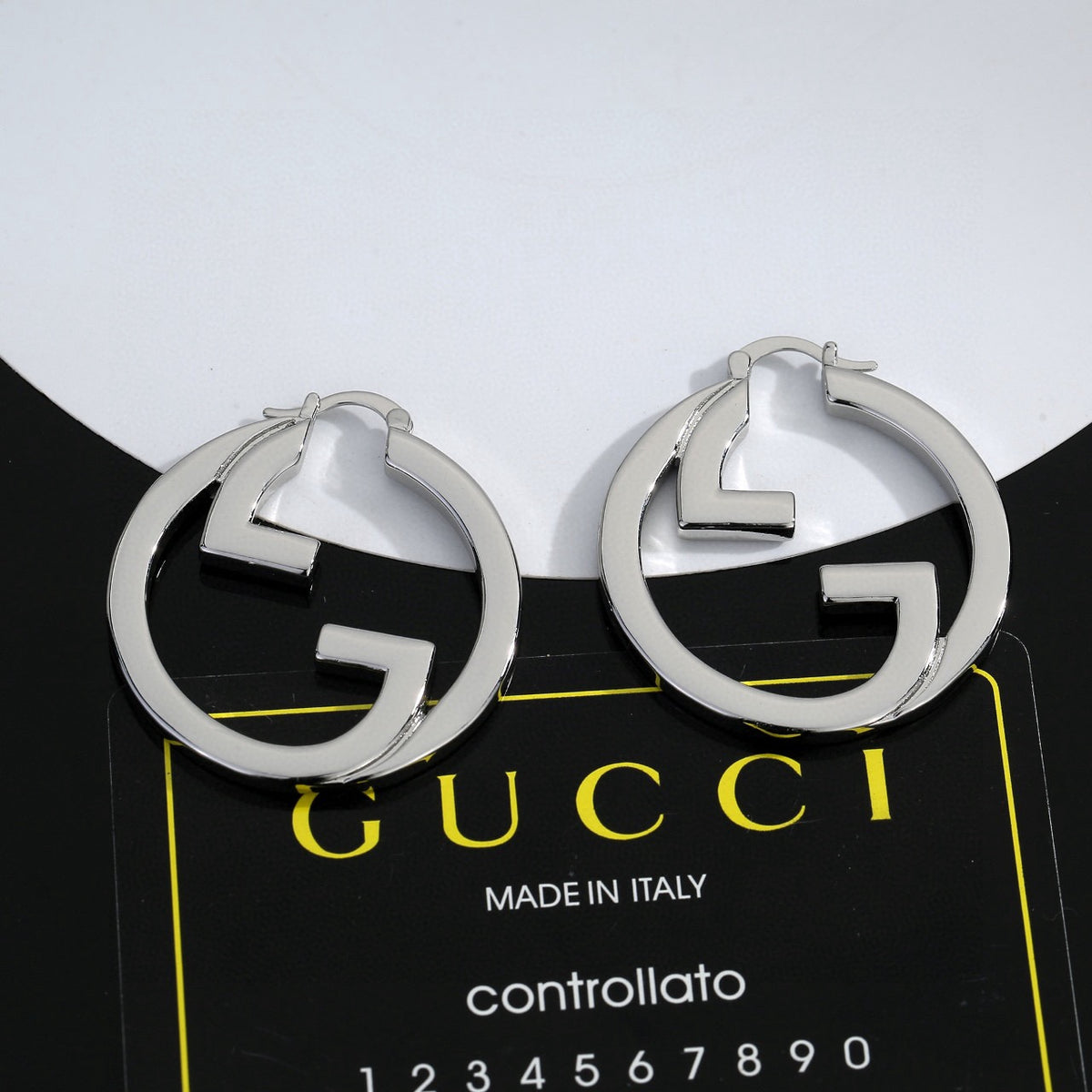 Geometric Emblem Stud Earrings in Polished Metal-Tone – Design 037 styled product view