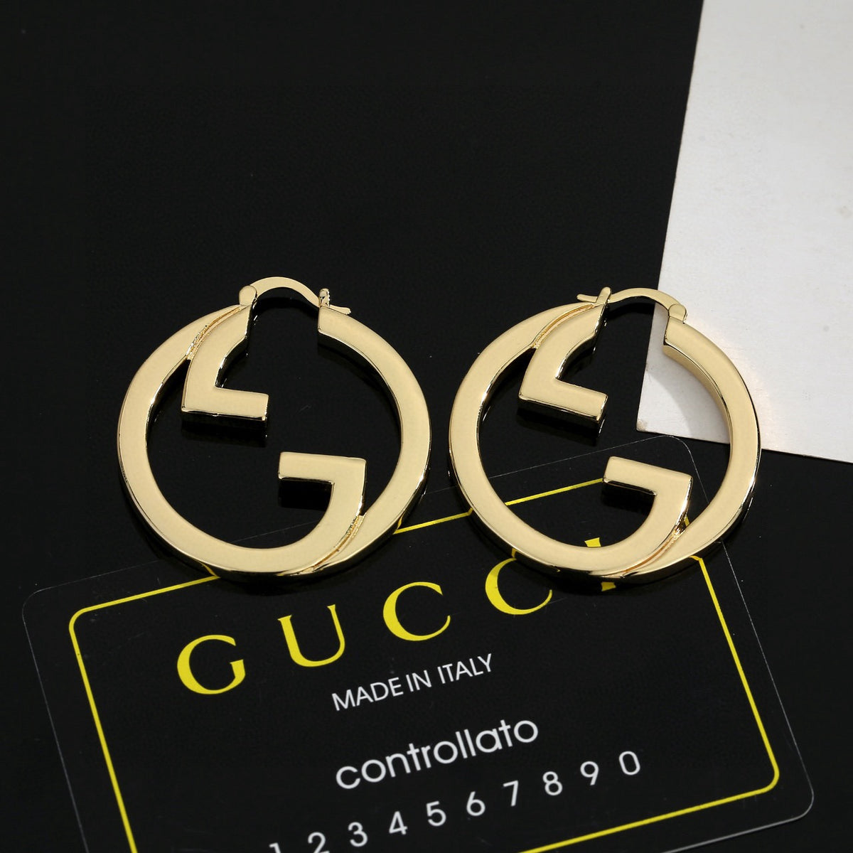 Geometric Emblem Stud Earrings in Polished Metal-Tone – Design 037 front product view