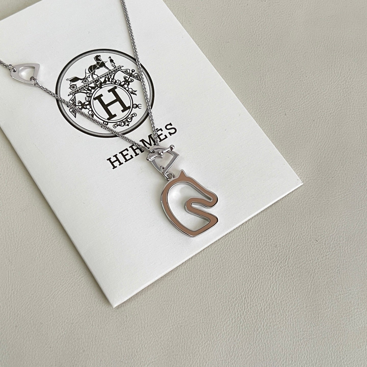 Horse Pendant Necklace in Polished Metal-Tone – Design 028 close-up detail