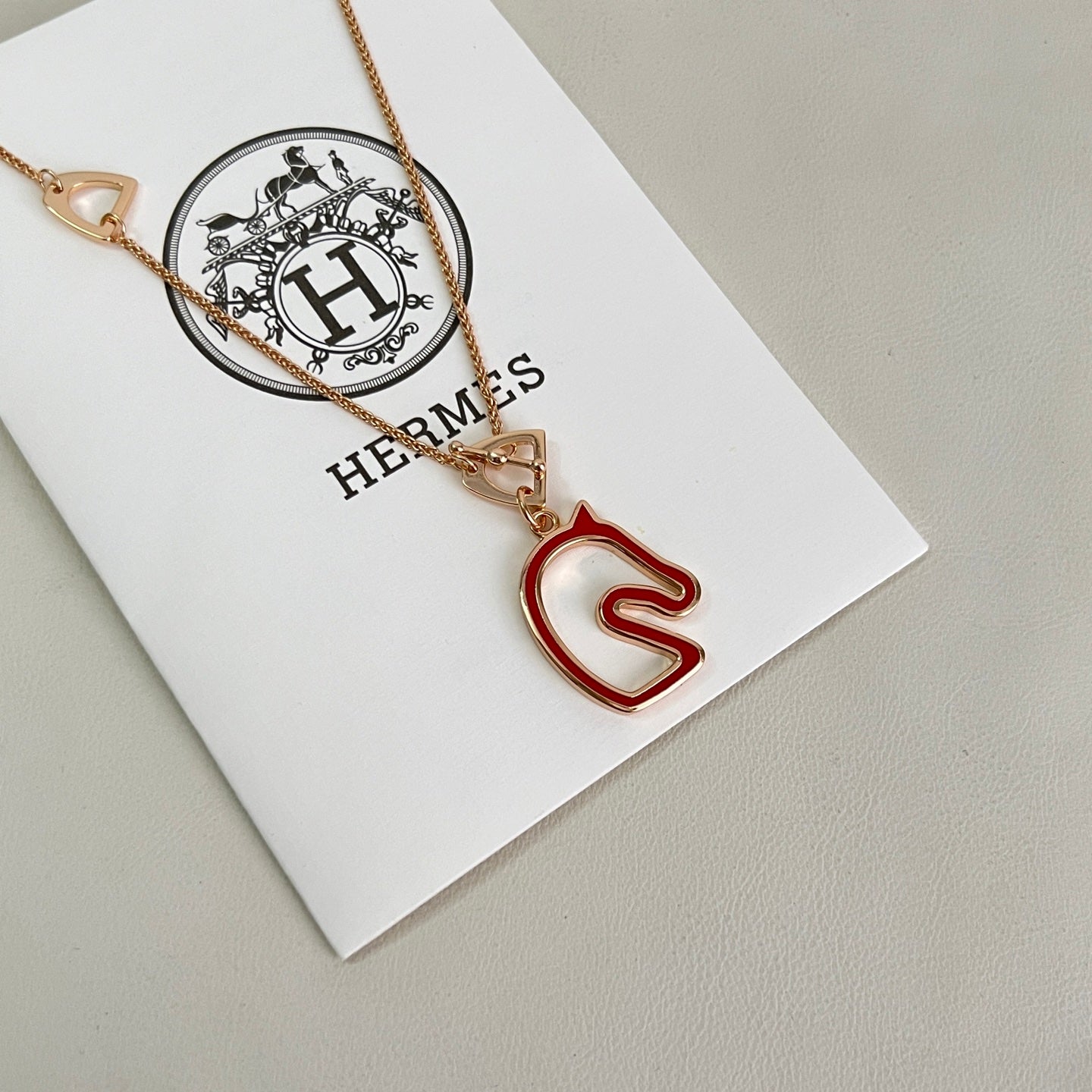 Horse Pendant Necklace in Polished Metal-Tone – Design 031 detail view