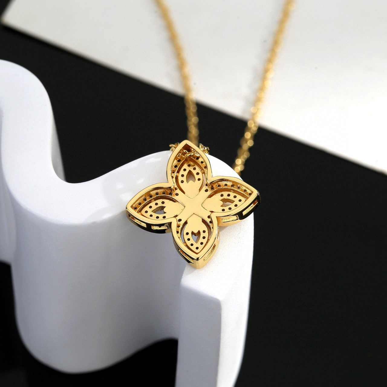 Letter Emblem Pendant Necklace in Polished Metal-Tone – Design 024 side detail