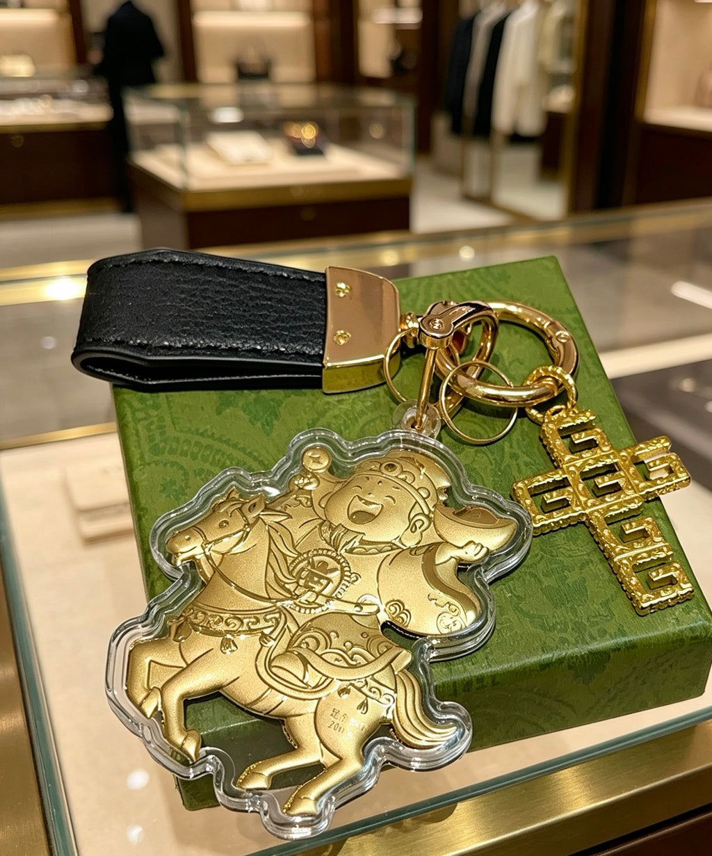 Double-G Emblem Keychain in Polished Metal-Tone – Design 031 front product view
