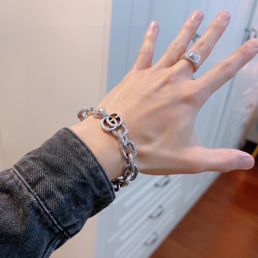 Geometric Emblem Bracelet in Polished Metal-Tone – Design 068 detail view