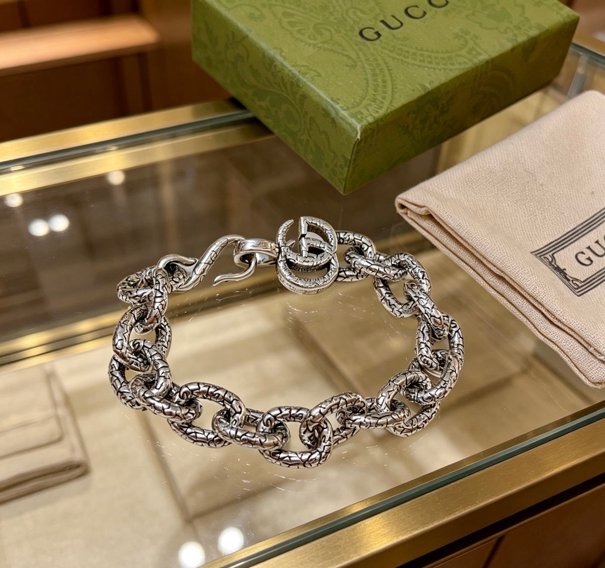 Geometric Emblem Bracelet in Polished Metal-Tone – Design 068 front product view