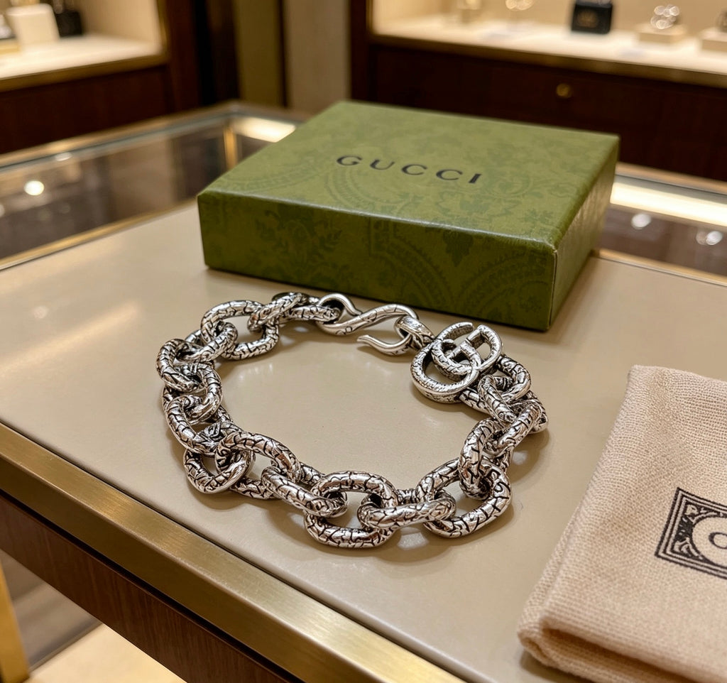 Geometric Emblem Bracelet in Polished Metal-Tone – Design 068 close-up detail