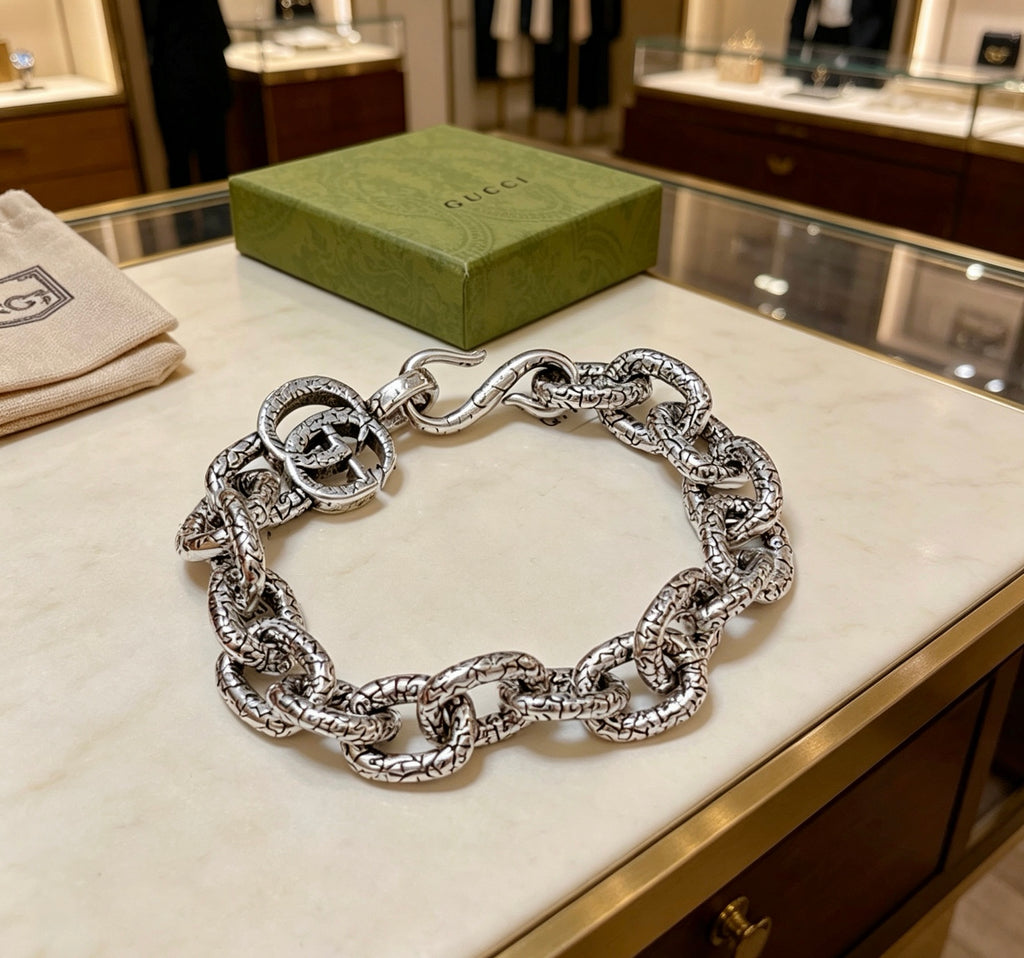 Geometric Emblem Bracelet in Polished Metal-Tone – Design 068 front product view