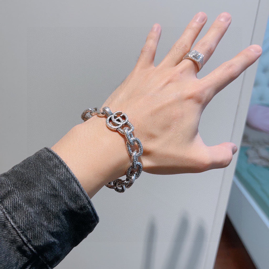 Geometric Emblem Bracelet in Polished Metal-Tone – Design 068 detail view