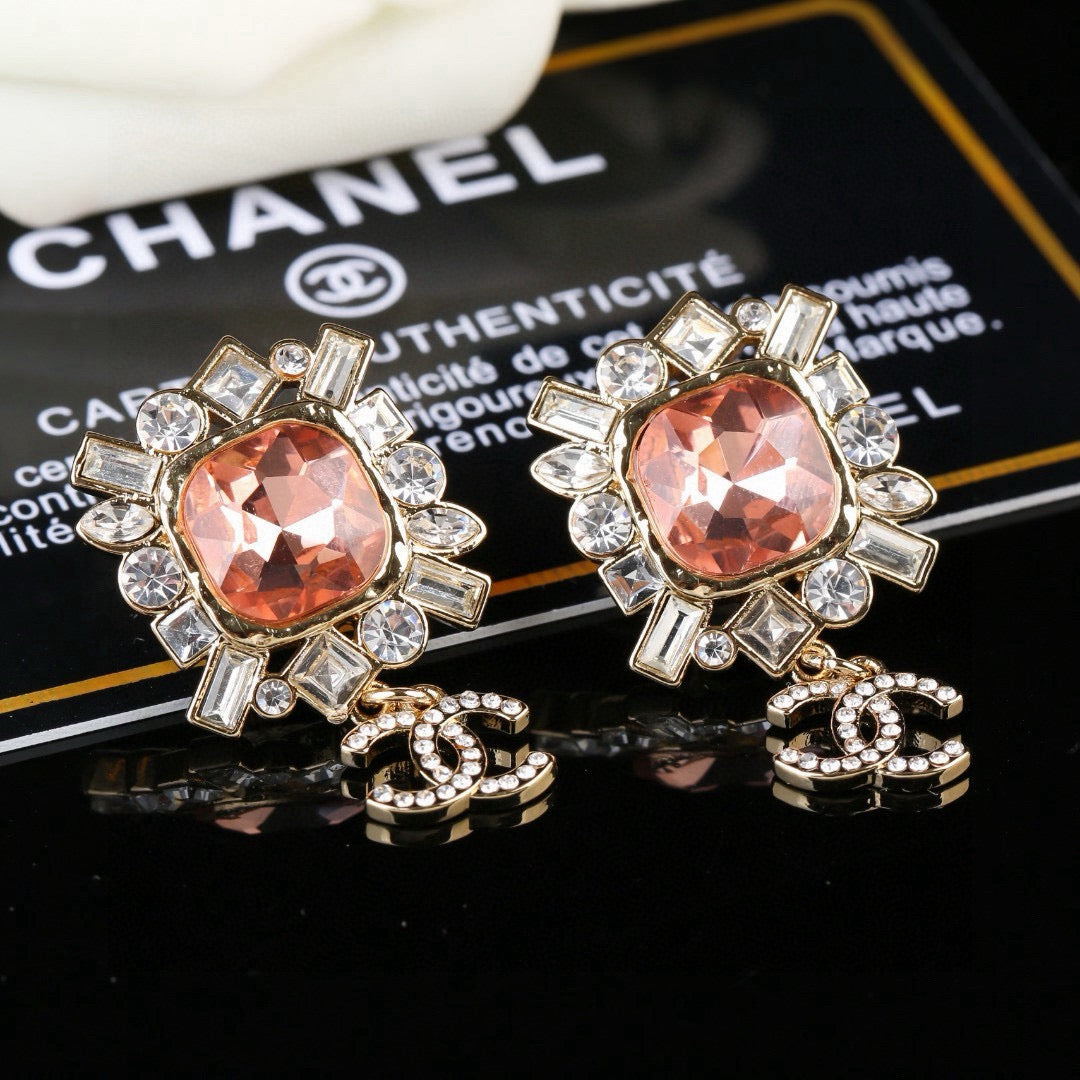 Double-C Emblem Stud Earrings in Gold-Tone – Design 025 front product view