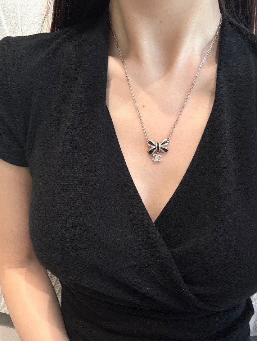 Bow Pendant Necklace in Black-Tone main product view