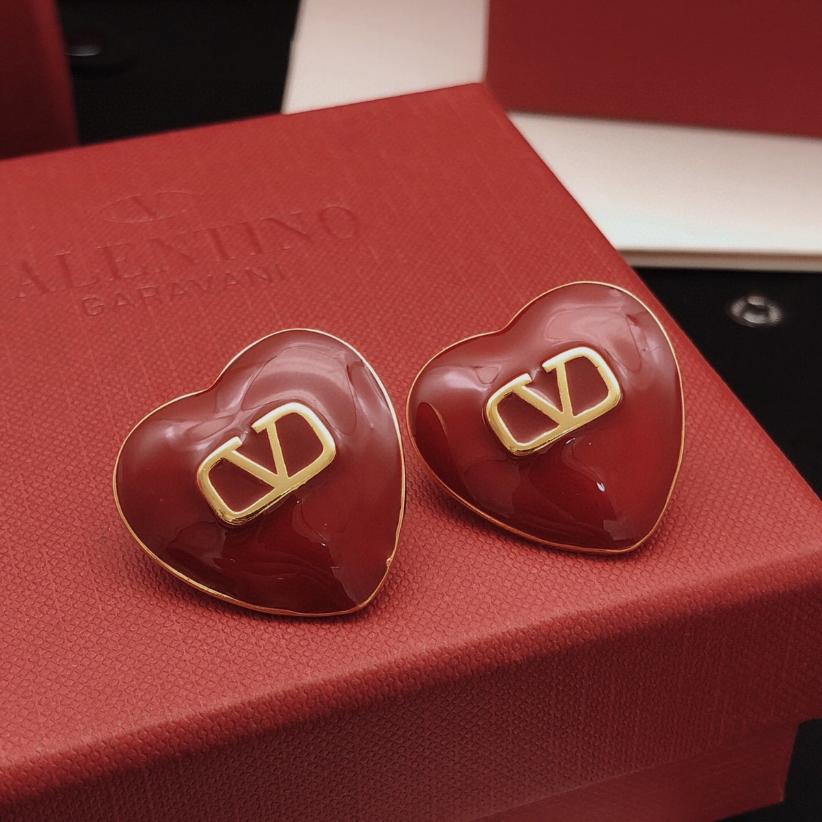 Heart Stud Earrings in Gold-Tone – Red main product view