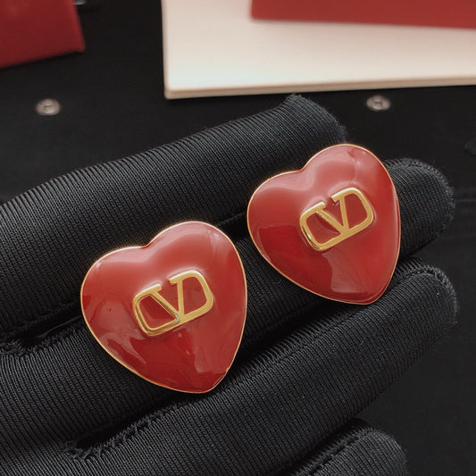 Heart Stud Earrings in Gold-Tone – Red main product view