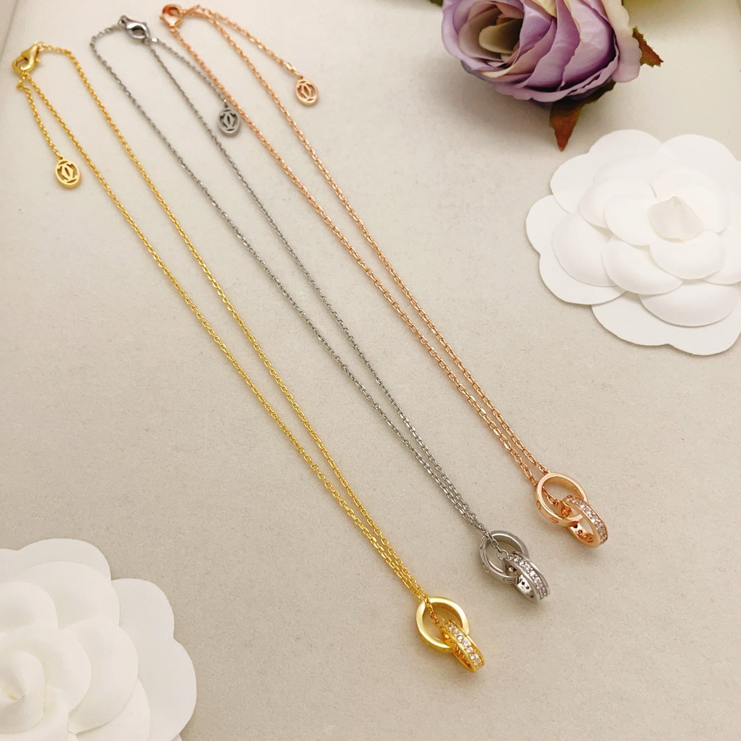 Rose Motif Pendant Necklace in Rose-Gold-Tone with Crystal-Style Accents main product view