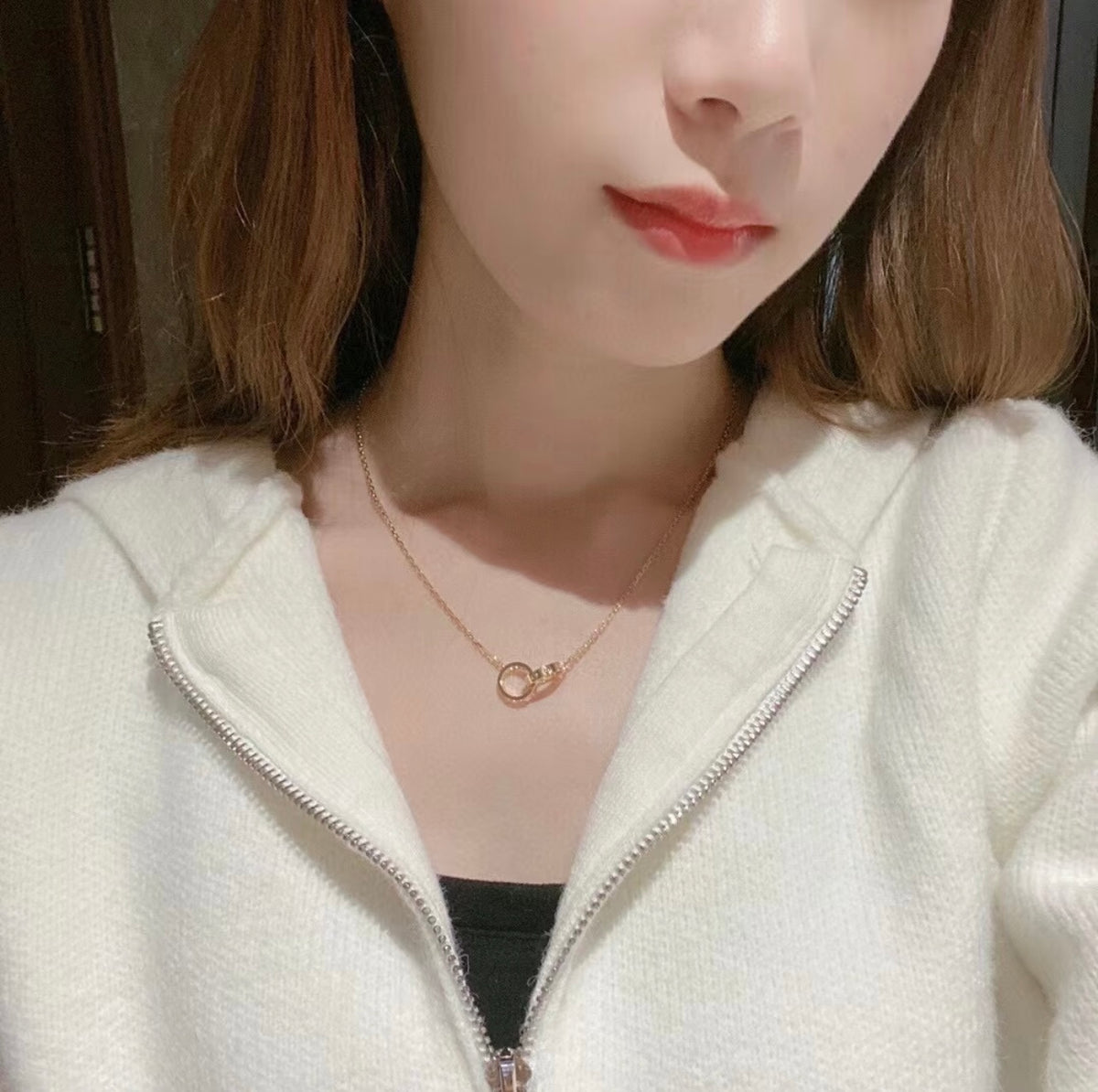 Rose Motif Pendant Necklace in Rose-Gold-Tone with Crystal-Style Accents side detail