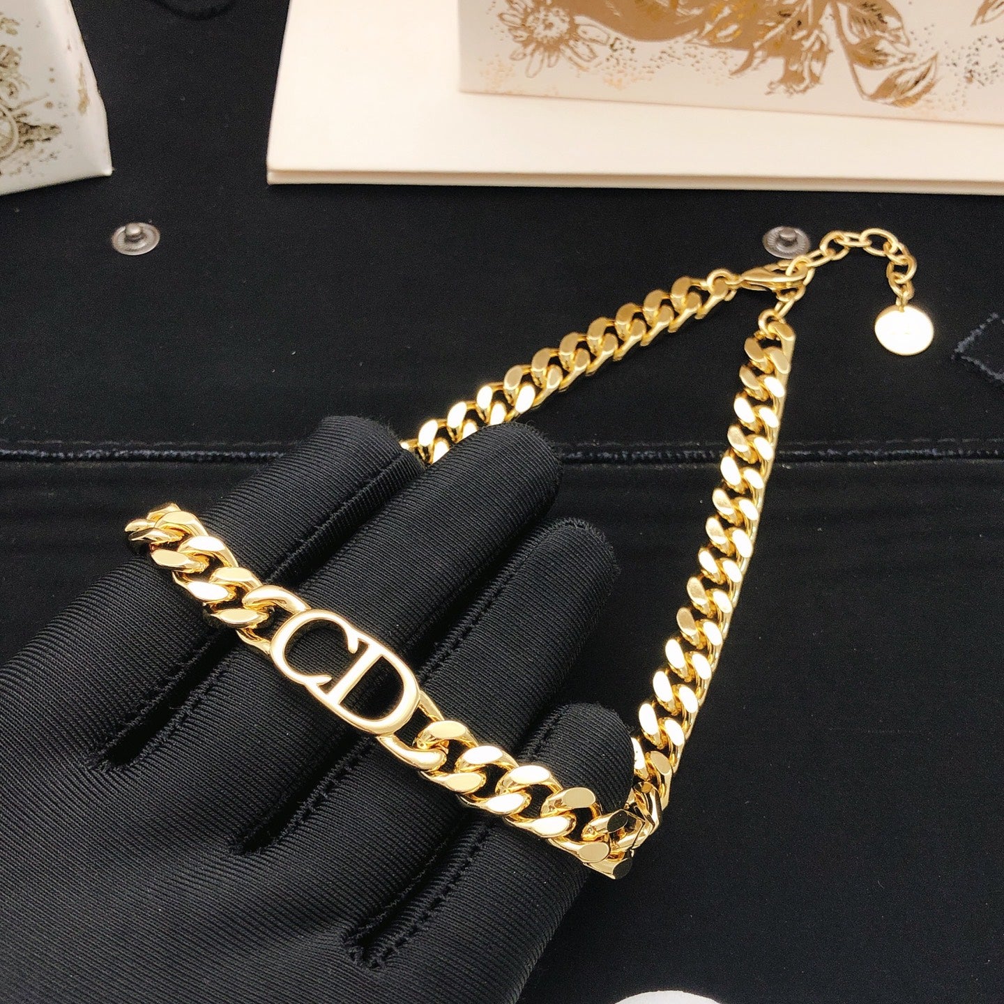 Graphic Letter Motif Pendant Necklace in Gold-Tone – Design 003 side detail