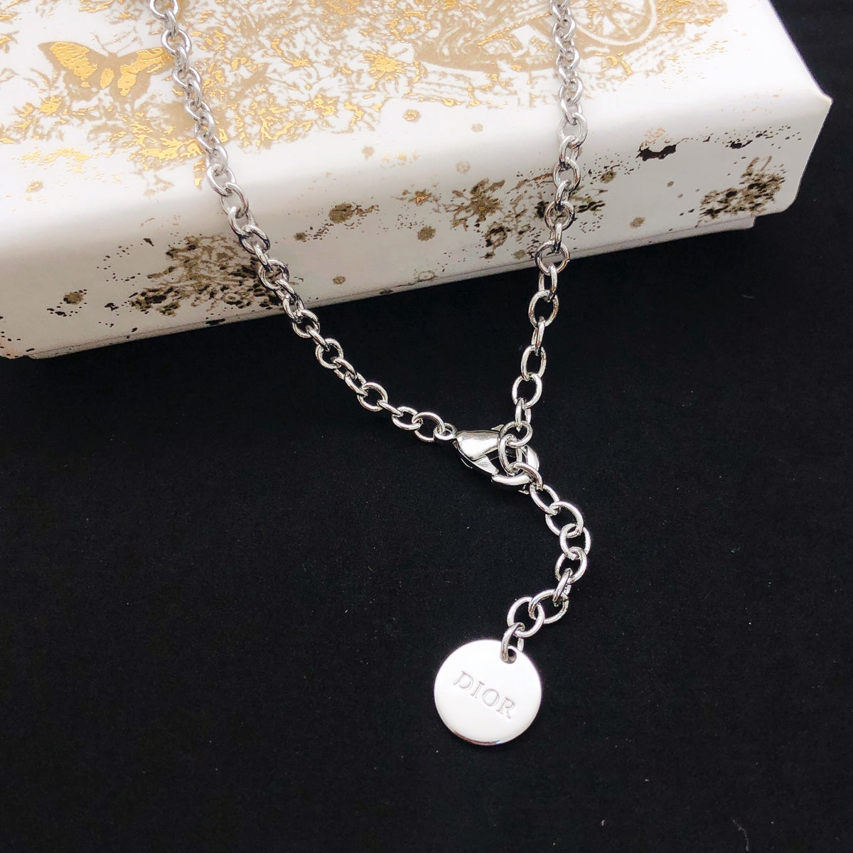 Pearl-Style Motif Pendant Necklace in Silver-Tone with Pearl-Style Detail – Design 004 front view