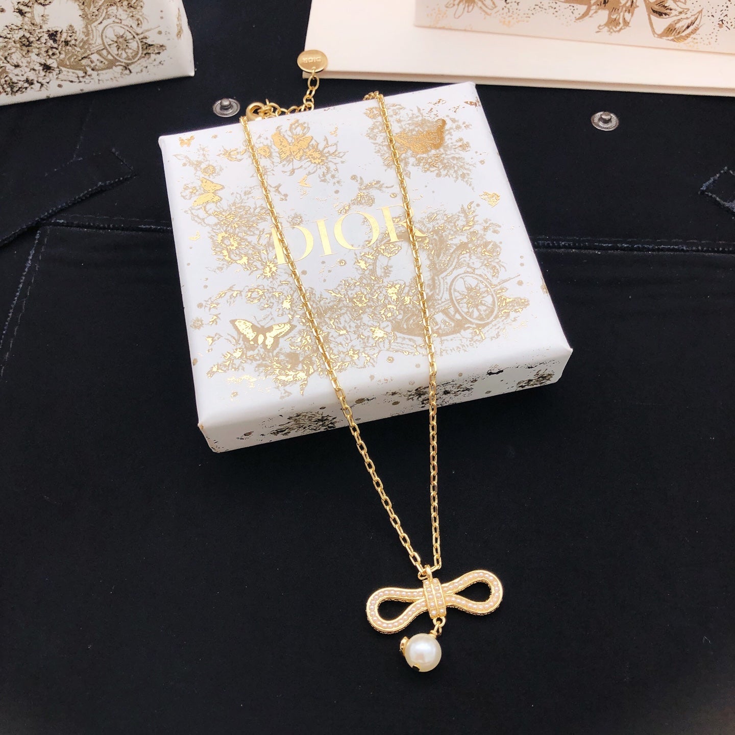 Bow & Butterfly Motif Pendant Necklace in Polished Metal-Tone – Design 005 main product view
