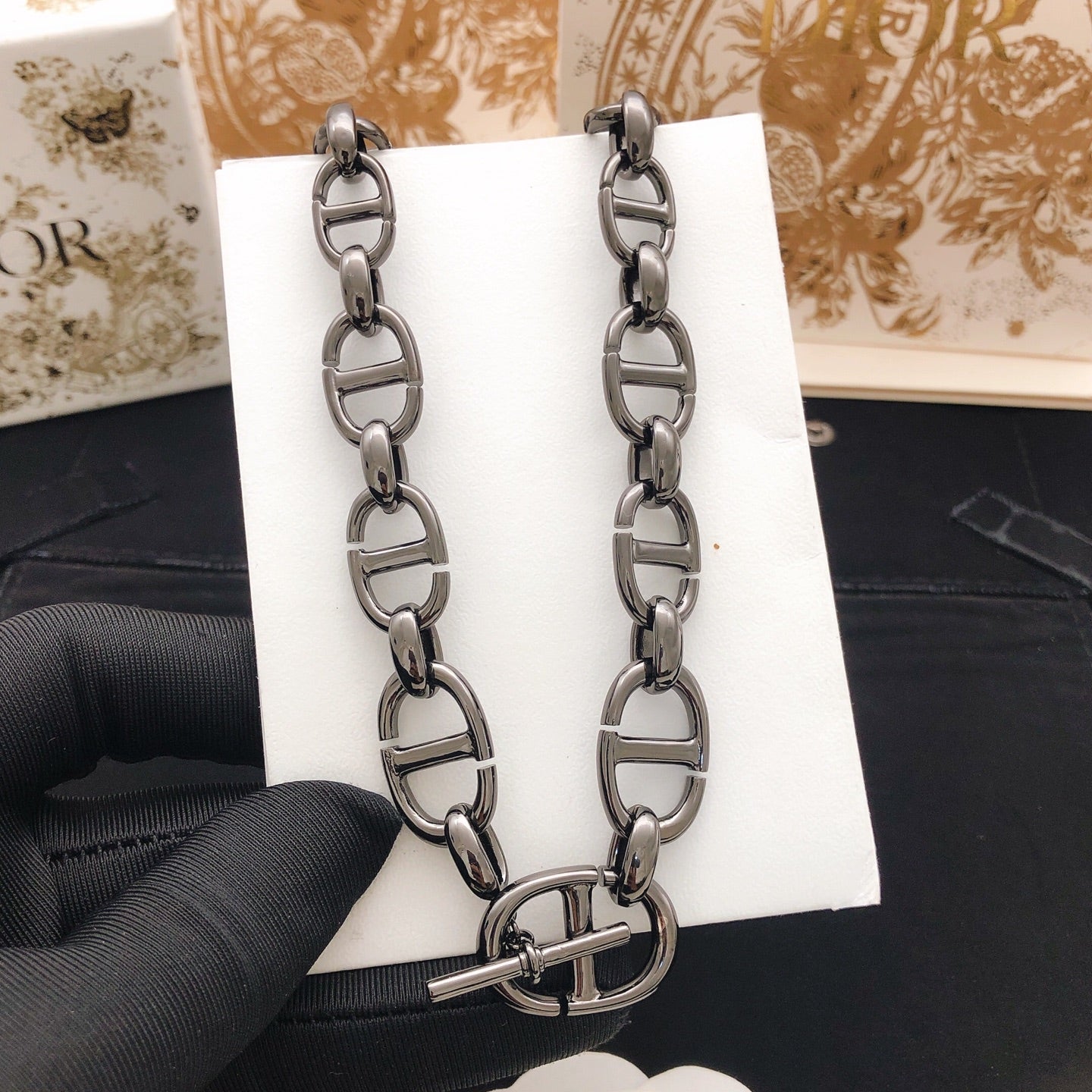 Sculptural Pendant Necklace in Black-Tone – Design 002 styled view