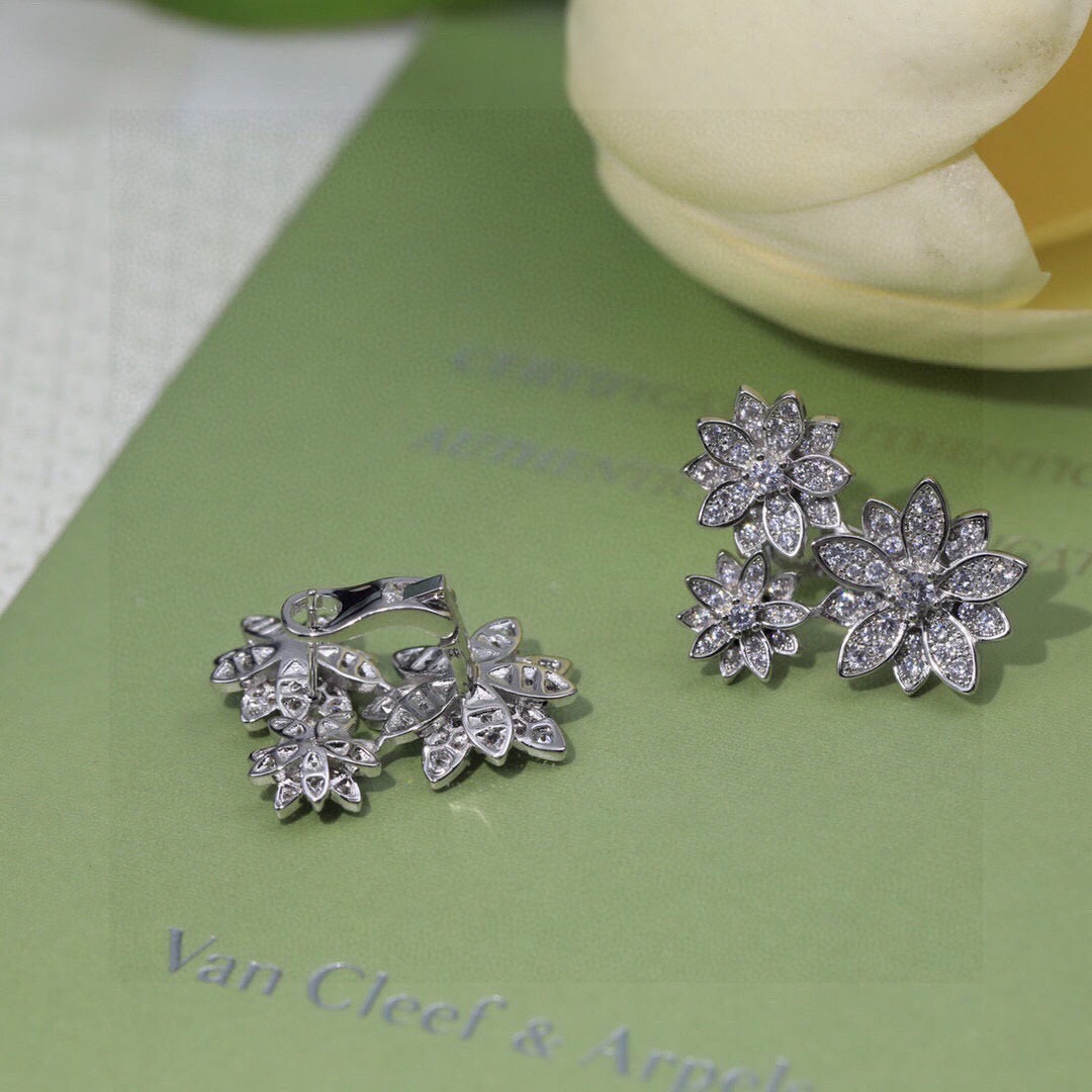 Floral Stud Earrings in Silver-Tone detail view