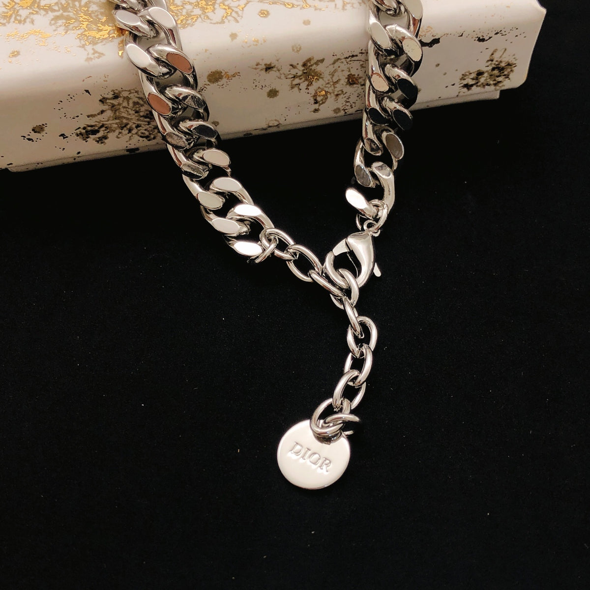 Graphic Letter Motif Pendant Necklace in Silver-Tone with Crystal-Style Accents – Design 002 front view