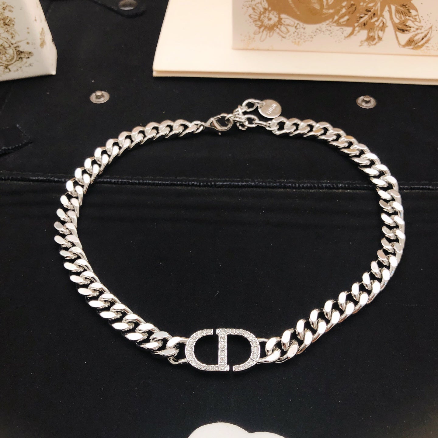 Graphic Letter Motif Pendant Necklace in Silver-Tone with Crystal-Style Accents – Design 002 detail view