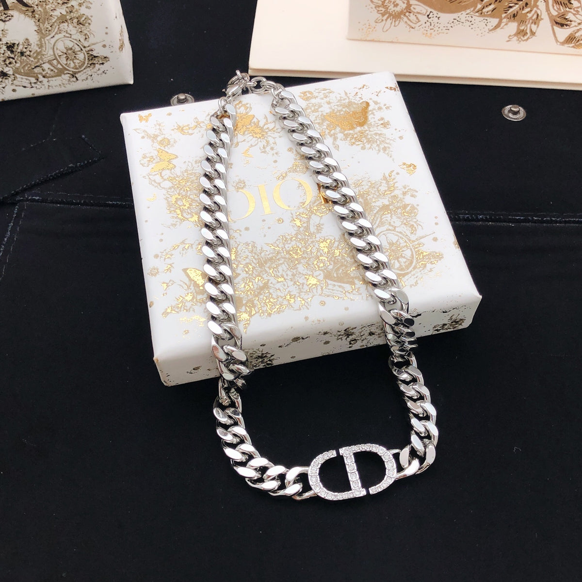 Graphic Letter Motif Pendant Necklace in Silver-Tone with Crystal-Style Accents – Design 002 main product view