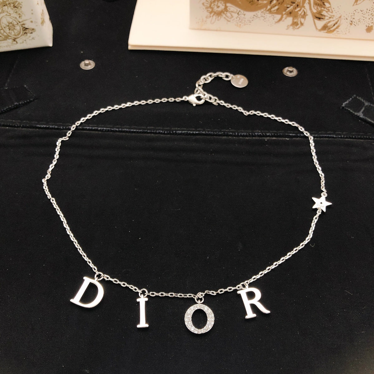 Graphic Letter Motif Pendant Necklace in Silver-Tone – Design 004 detail view