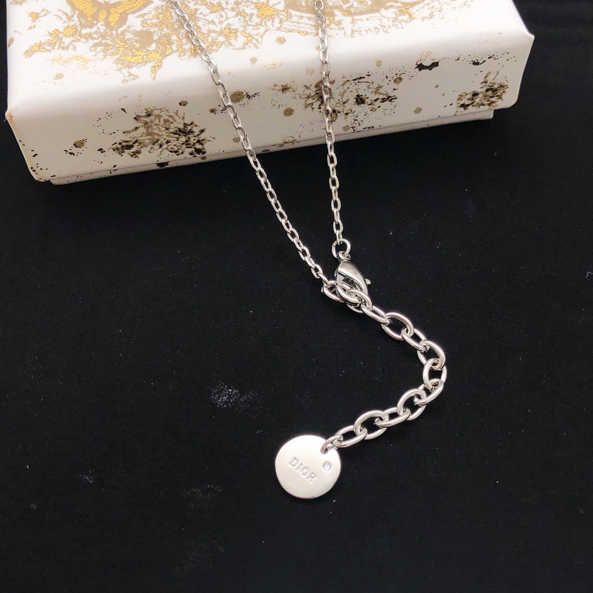 Graphic Letter Motif Pendant Necklace in Silver-Tone – Design 004 front view