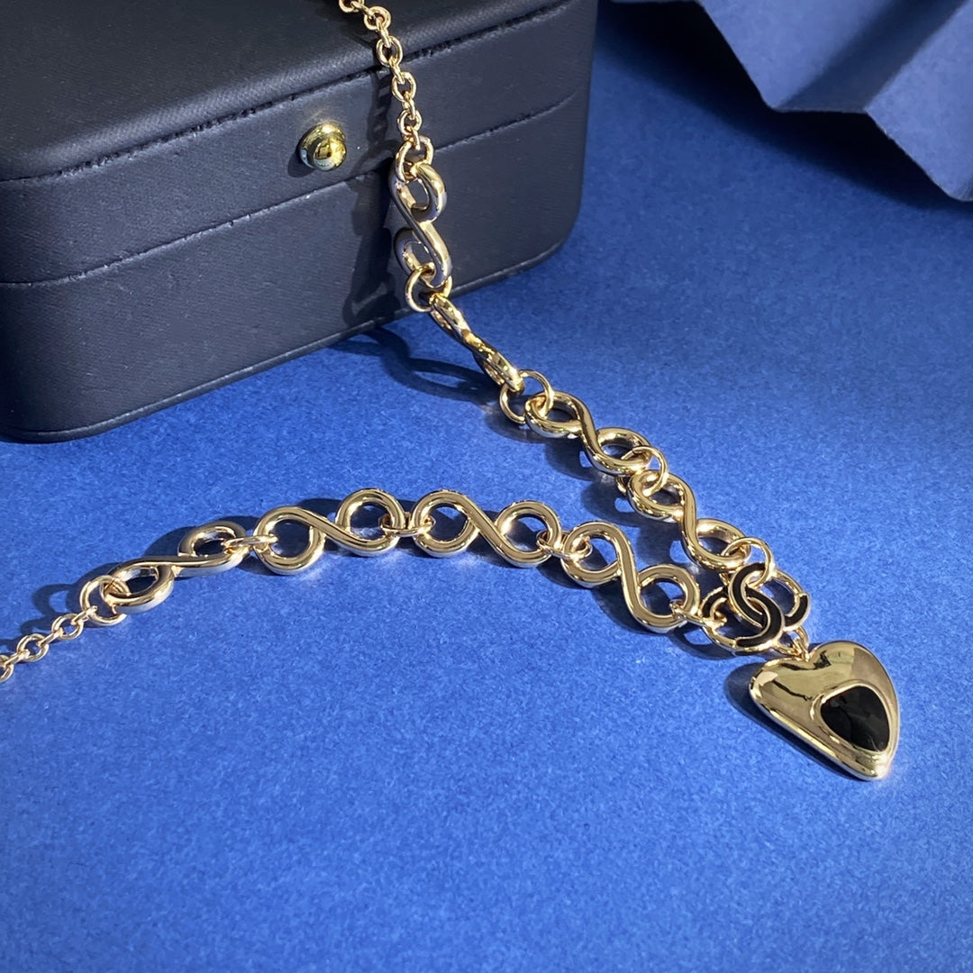 Double-C Emblem Pendant Necklace in Gold-Tone – Heart Detail – Design 002 main product view