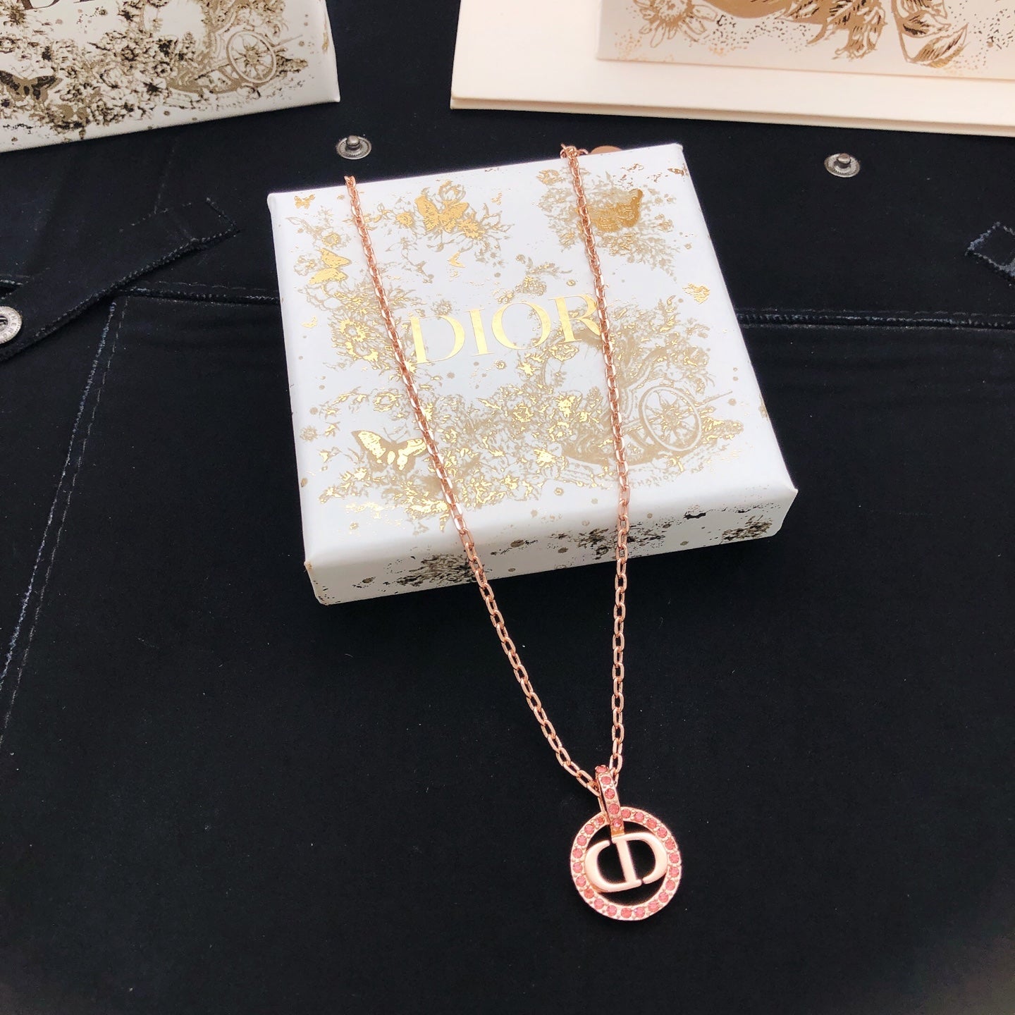 Floral Motif Pendant Necklace in Rose-Gold-Tone with Crystal-Style Accents – Design 005 main product view