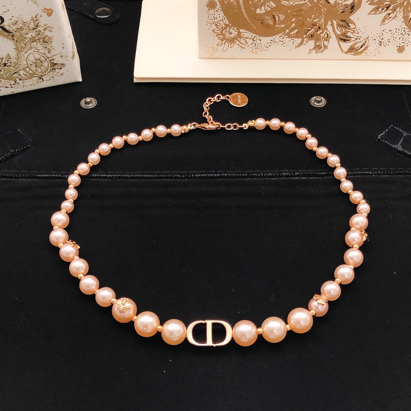 Floral Motif Pendant Necklace in Rose-Gold-Tone with Crystal-Style Accents – Design 004 styled view