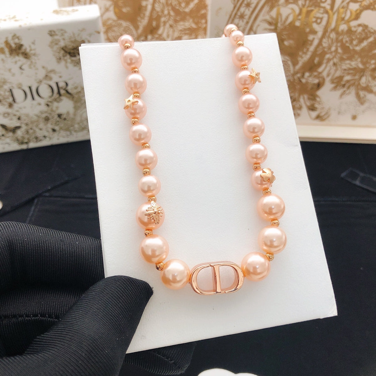 Floral Motif Pendant Necklace in Rose-Gold-Tone with Crystal-Style Accents – Design 004 side detail