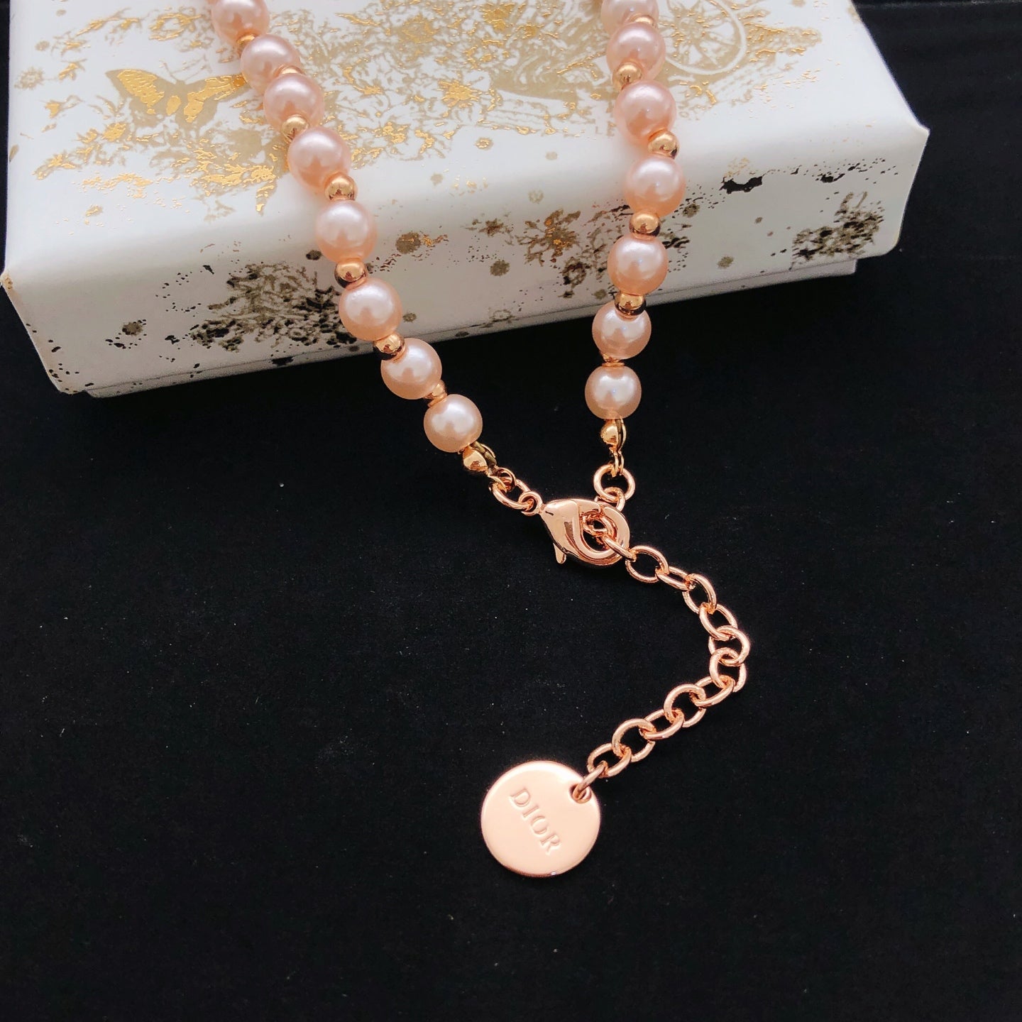 Floral Motif Pendant Necklace in Rose-Gold-Tone with Crystal-Style Accents – Design 004 front view