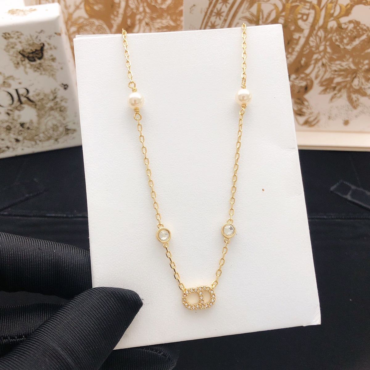 Graphic Letter Motif Pendant Necklace in Polished Metal-Tone – Design 021 styled view