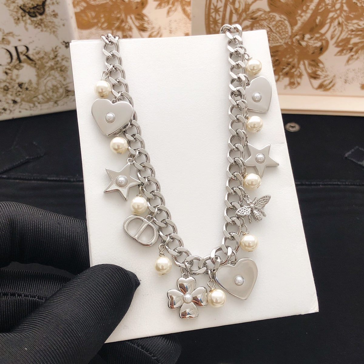 Heart Motif Pendant Necklace in Polished Metal-Tone – Design 009 styled view