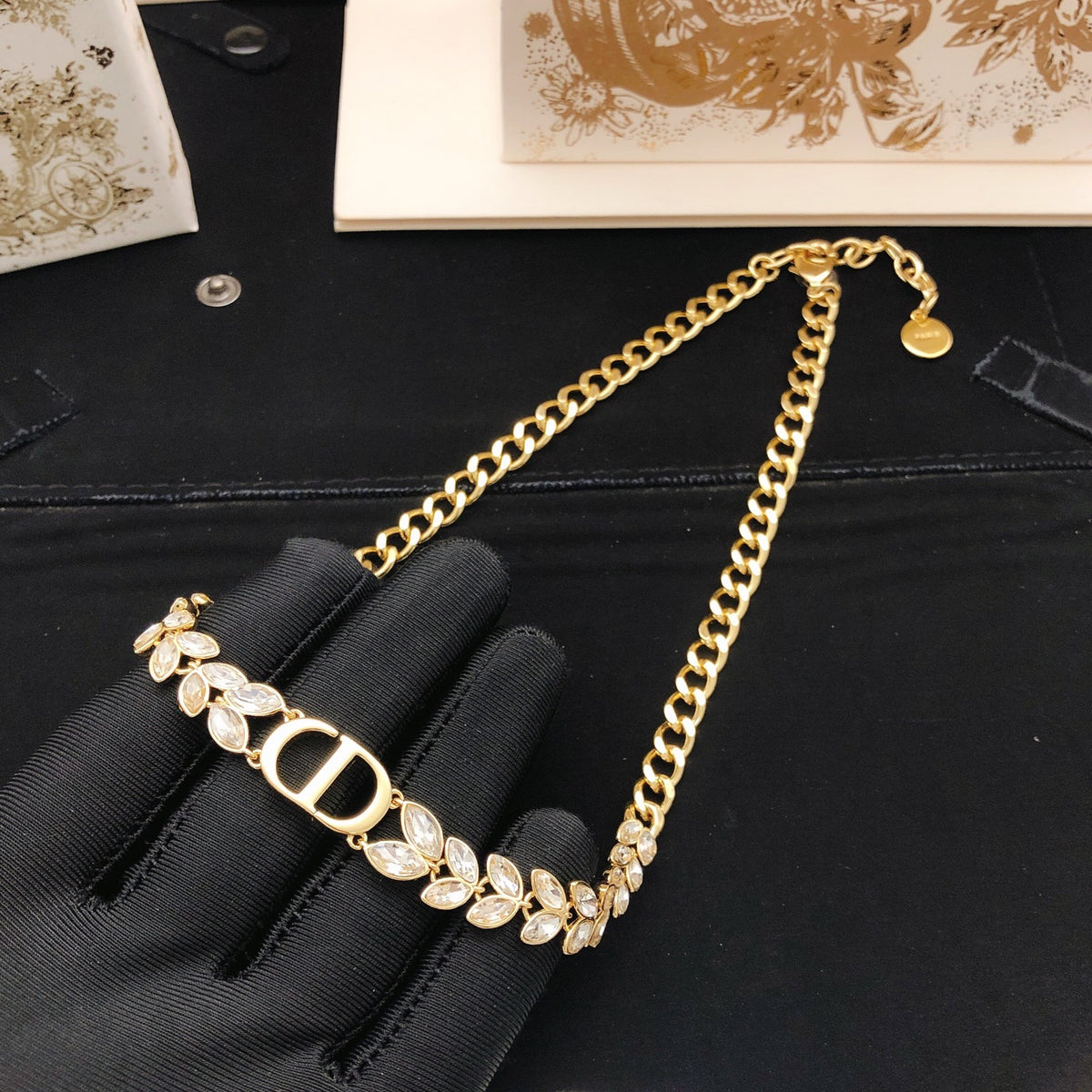 Sculptural Pendant Necklace in Polished Metal-Tone with Crystal-Style Accents – Design 006 styled view