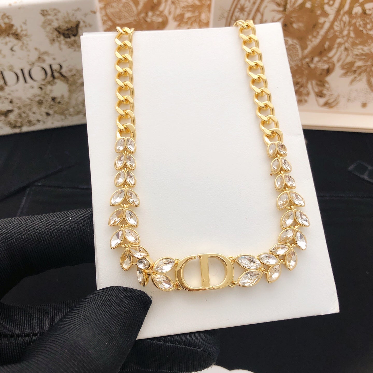 Sculptural Pendant Necklace in Polished Metal-Tone with Crystal-Style Accents – Design 006 side detail
