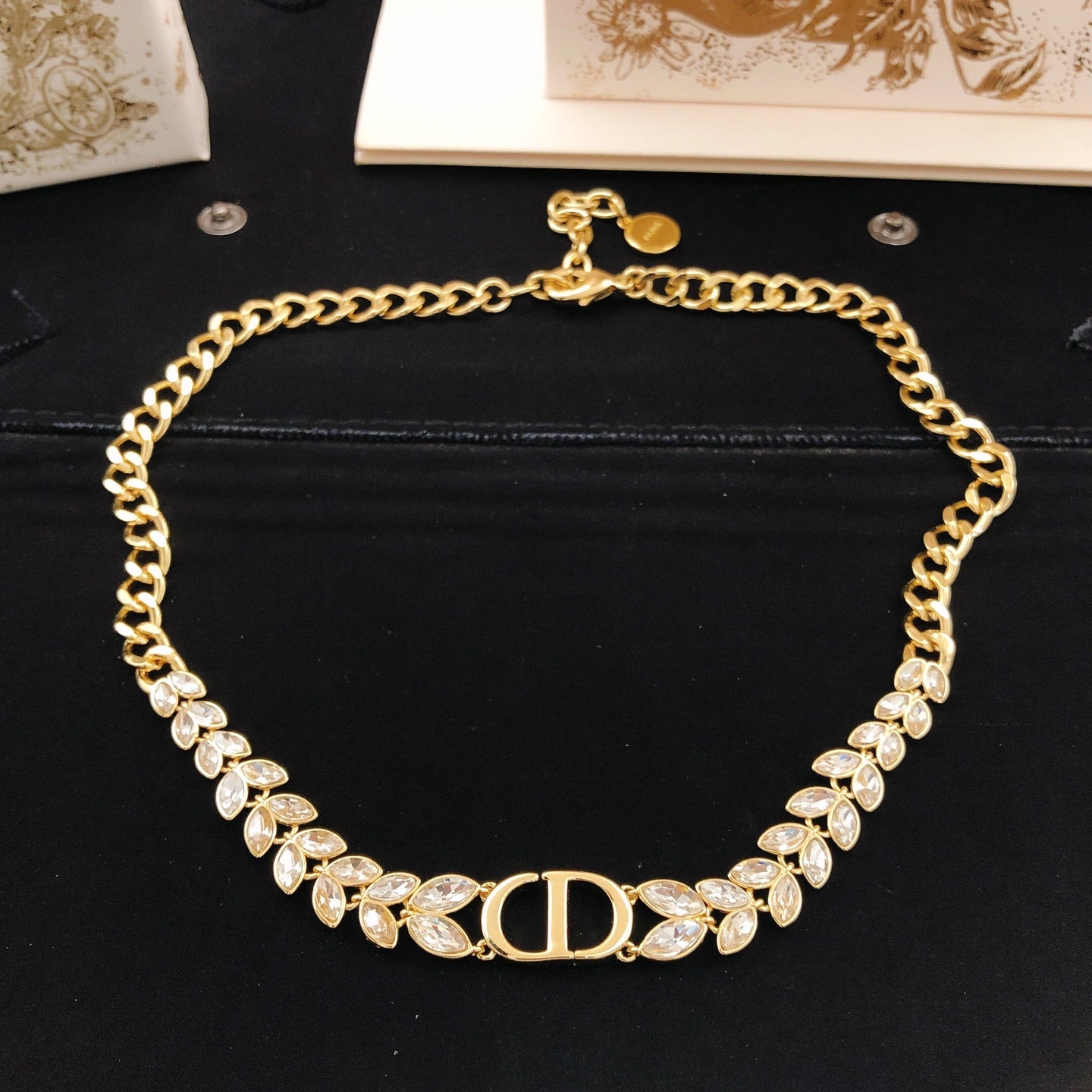 Sculptural Pendant Necklace in Polished Metal-Tone with Crystal-Style Accents – Design 006 detail view