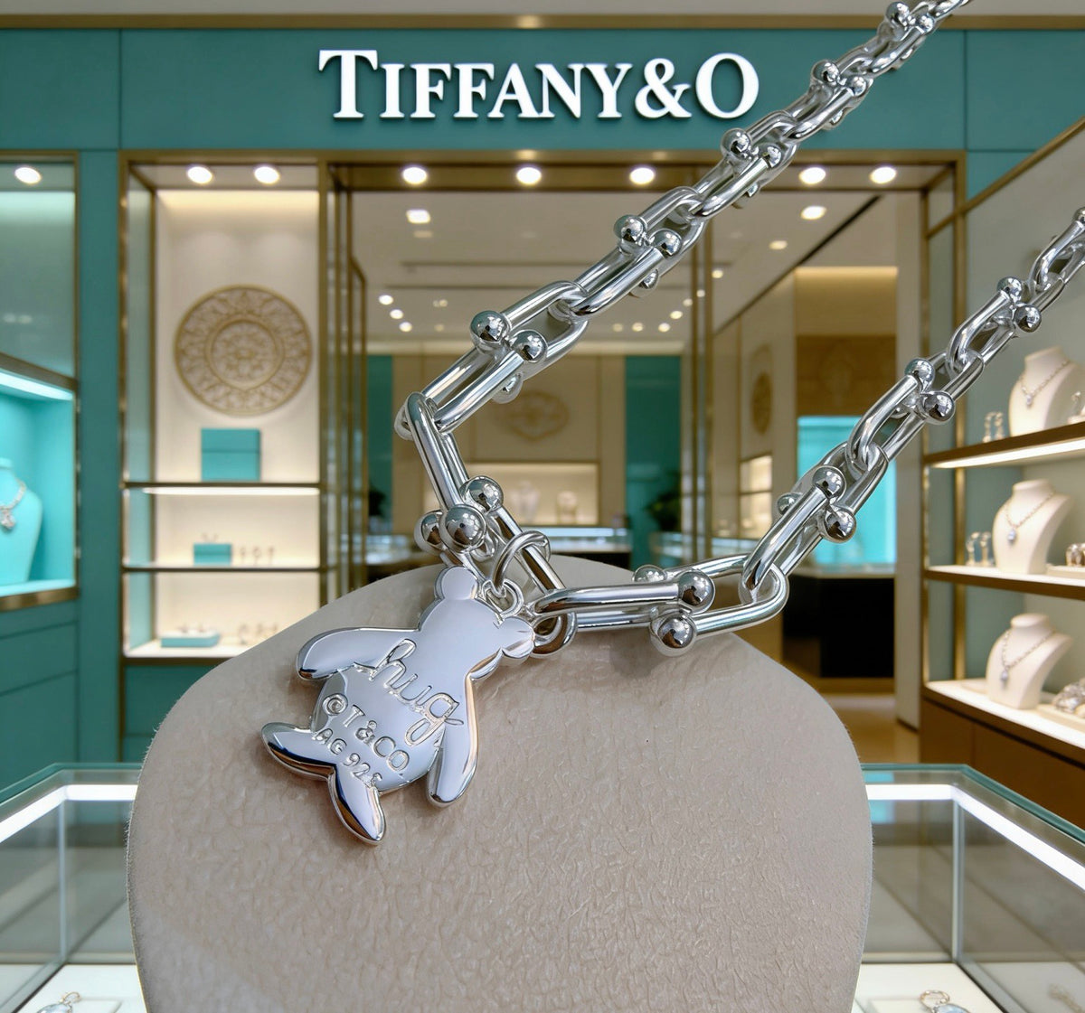 Signature Motif Pendant Necklace in Silver-Tone – Vintage Detail – Design 25 close-up detail
