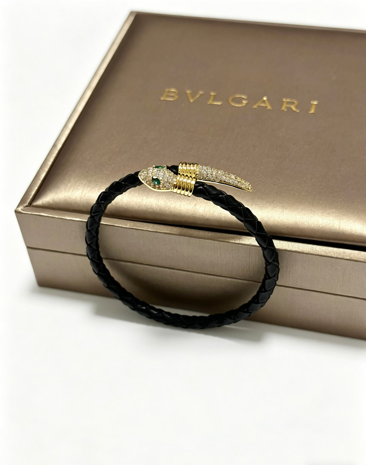 Geometric Emblem Braided Bracelet in Polished Metal-Tone – Design 018 front product view