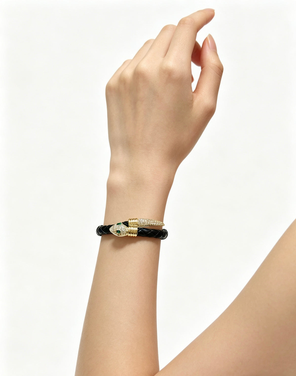 Geometric Emblem Braided Bracelet in Polished Metal-Tone – Design 018 main product view