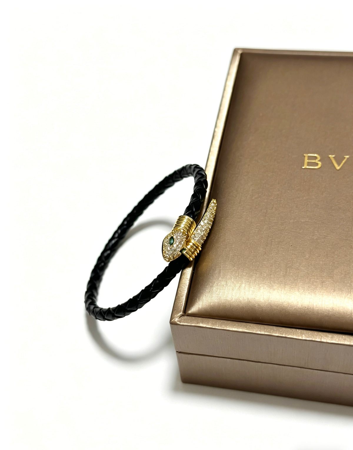 Geometric Emblem Braided Bracelet in Polished Metal-Tone – Design 018 side detail