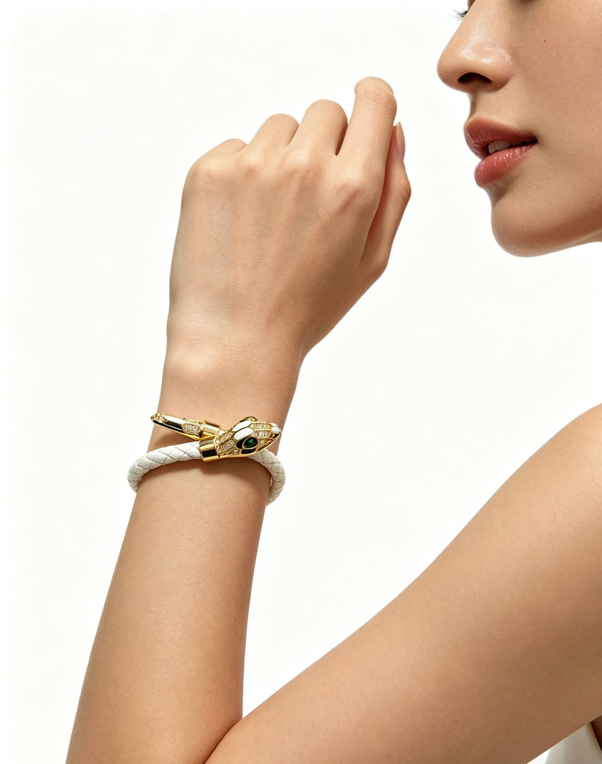 Geometric Emblem Braided Bracelet in Polished Metal-Tone – Design 017 front product view